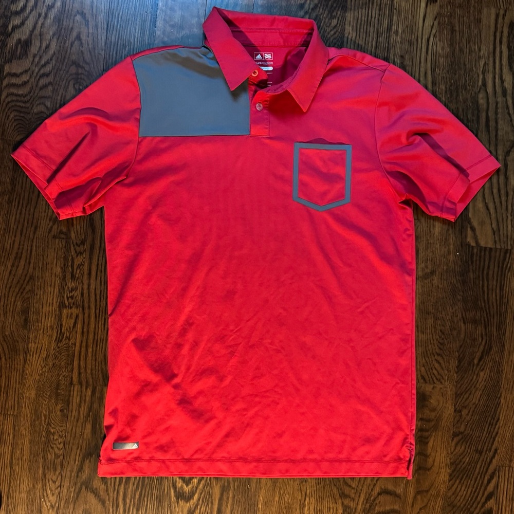 Adidas Golf Puremotion Polo Men’s Medium Red Gray Colorblock Performance Shirt